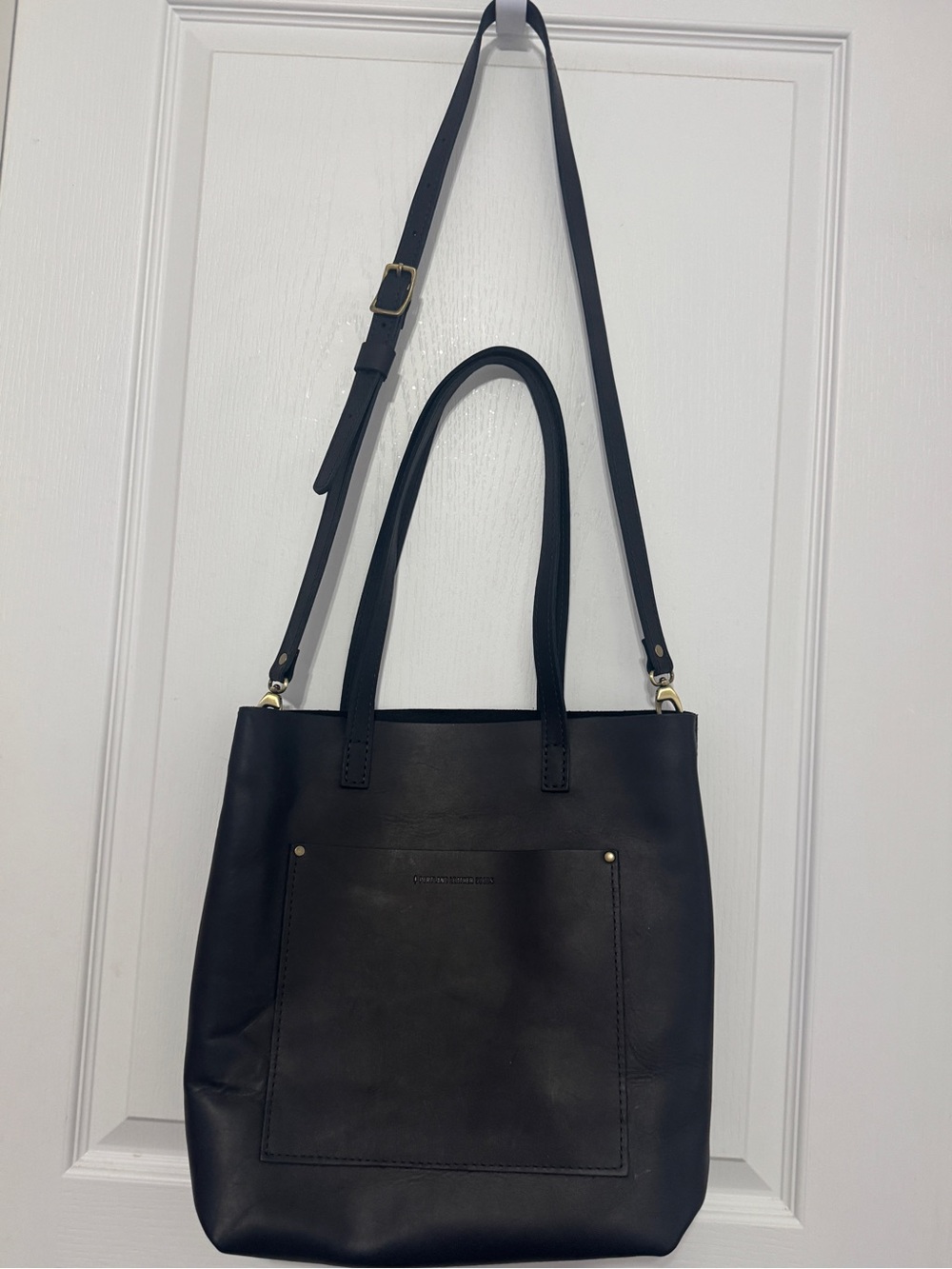 Portland Leather Co Large Leather Tote Bag with Adjustable Strap - Black